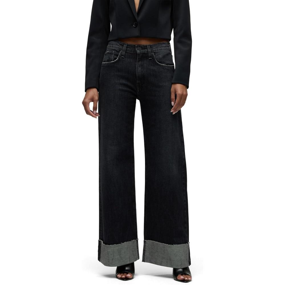 imageHUDSON Womens Jodie High Rise Loose Fit Wide Leg JeanMilano Noir Cuff