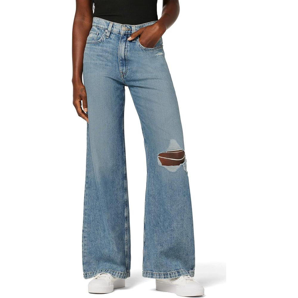 imageHUDSON Womens Jodie High Rise Loose Fit Wide Leg JeanThunder Destructed