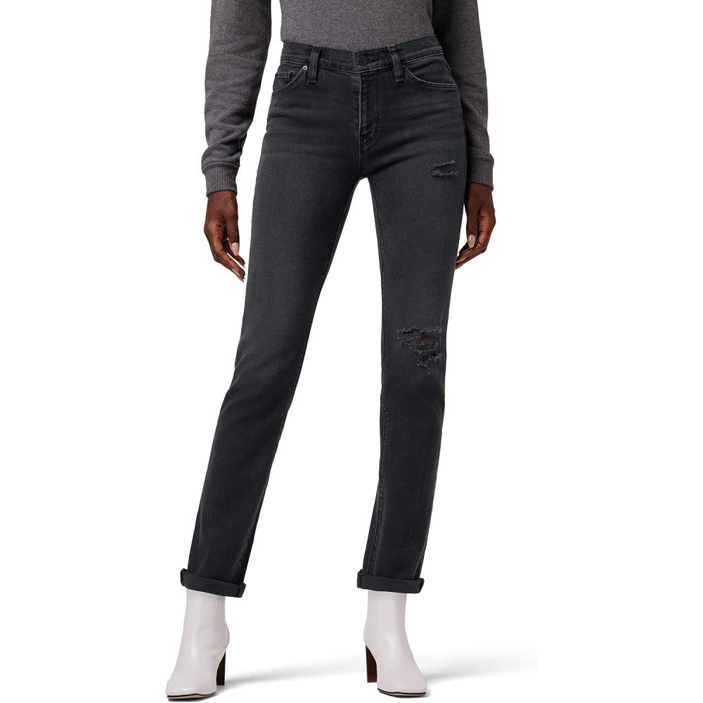 imageHUDSON Womens Nico MidRise Straight Leg Ankle JeanBlack Ash Destruct