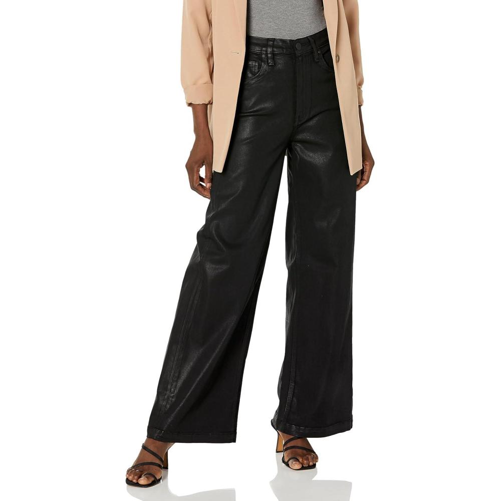 imageHudson Womens James High Rise Wide Leg JeanCoated Black Beaut