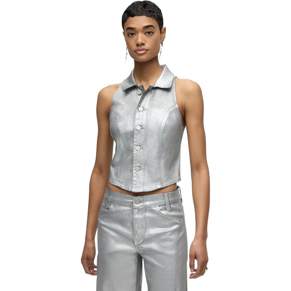 imageHUDSON Womens Denim Halter VestMatte Silver Foil