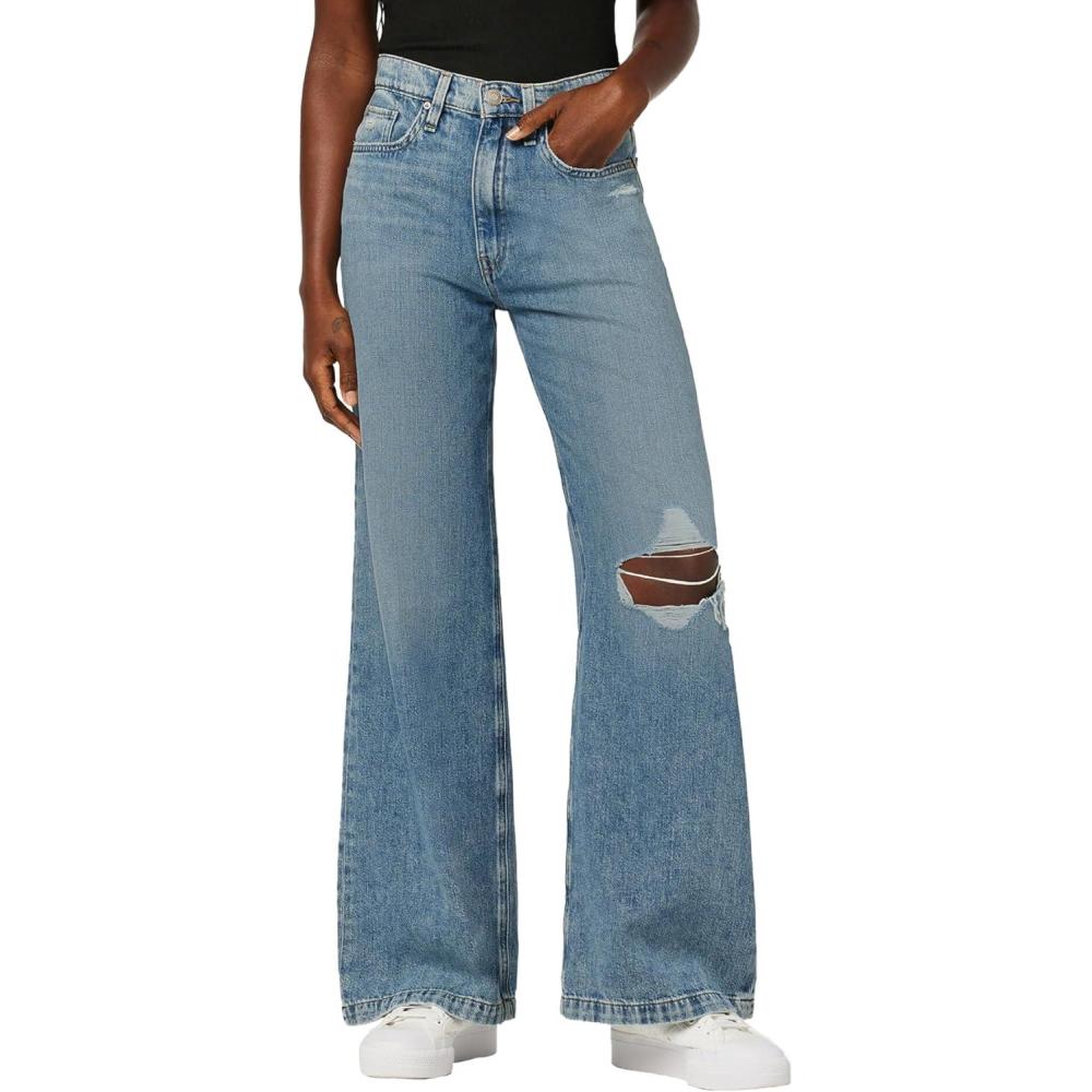 imageHUDSON Womens Jodie Petite High Rise Loose Fit Wide Leg JeanThunder Destructed
