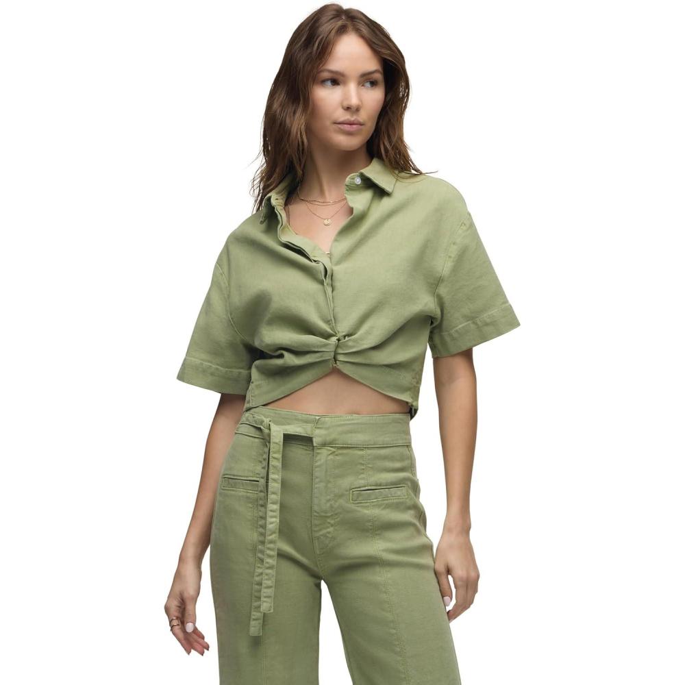 imageHUDSON Womens Knot Front Button Down Short Sleeve ShirtSage