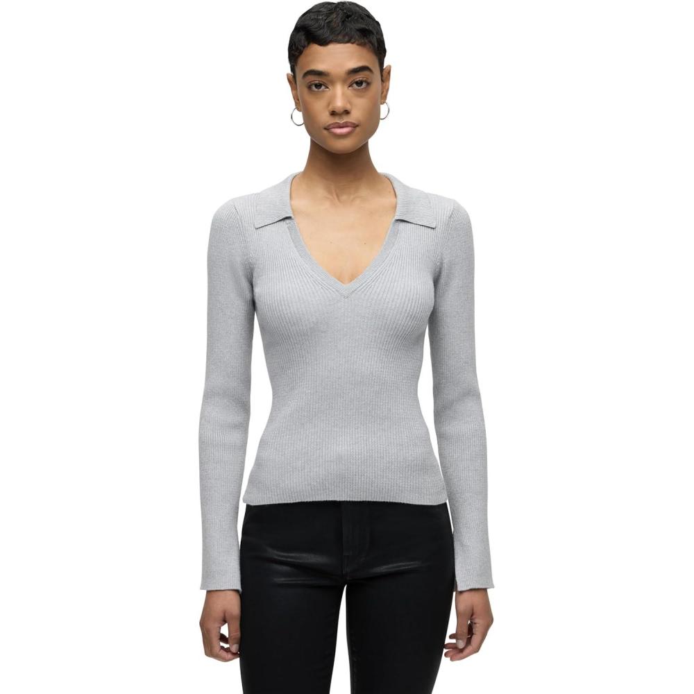 imageHUDSON Womens Long Sleeve VNeck Knit TopFoxy Silver