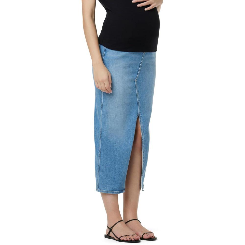 imageHUDSON Womens Maternity Belly Band Midi Denim Skirt with Front SlitOff Season