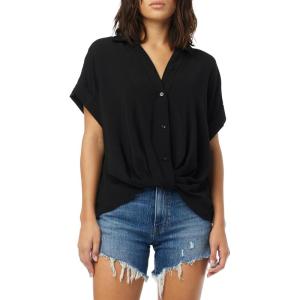 HUDSON Women’s Knot Front Button Down Short Sleeve Shirt(Black)
