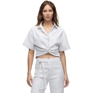 HUDSON Women’s Knot Front Button Down Short Sleeve Shirt(Crisp White)