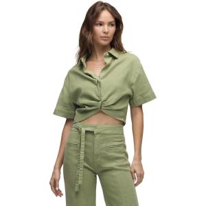 HUDSON Women’s Knot Front Button Down Short Sleeve Shirt(Sage)