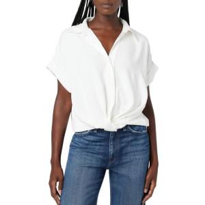 HUDSON Women’s Knot Front Button Down Short Sleeve Shirt(White)