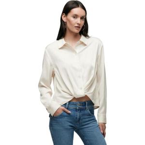 HUDSON Women’s Long Sleeve Knotted Front Button Down Shirt(Creme Stripe)