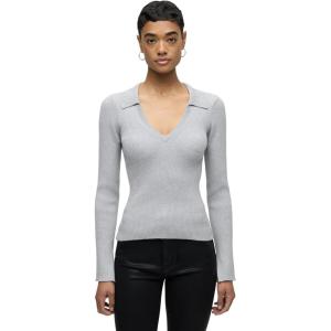 HUDSON Women’s Long Sleeve V-Neck Knit Top(Foxy Silver)