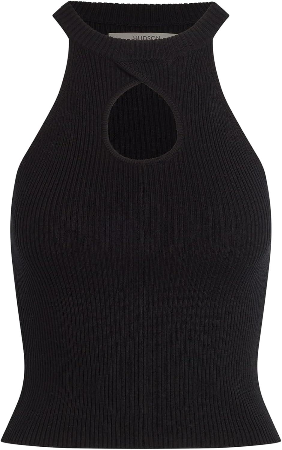 imageHUDSON Womens Mock Neck Sleeveless Keyhole Racer Tank TopBlack