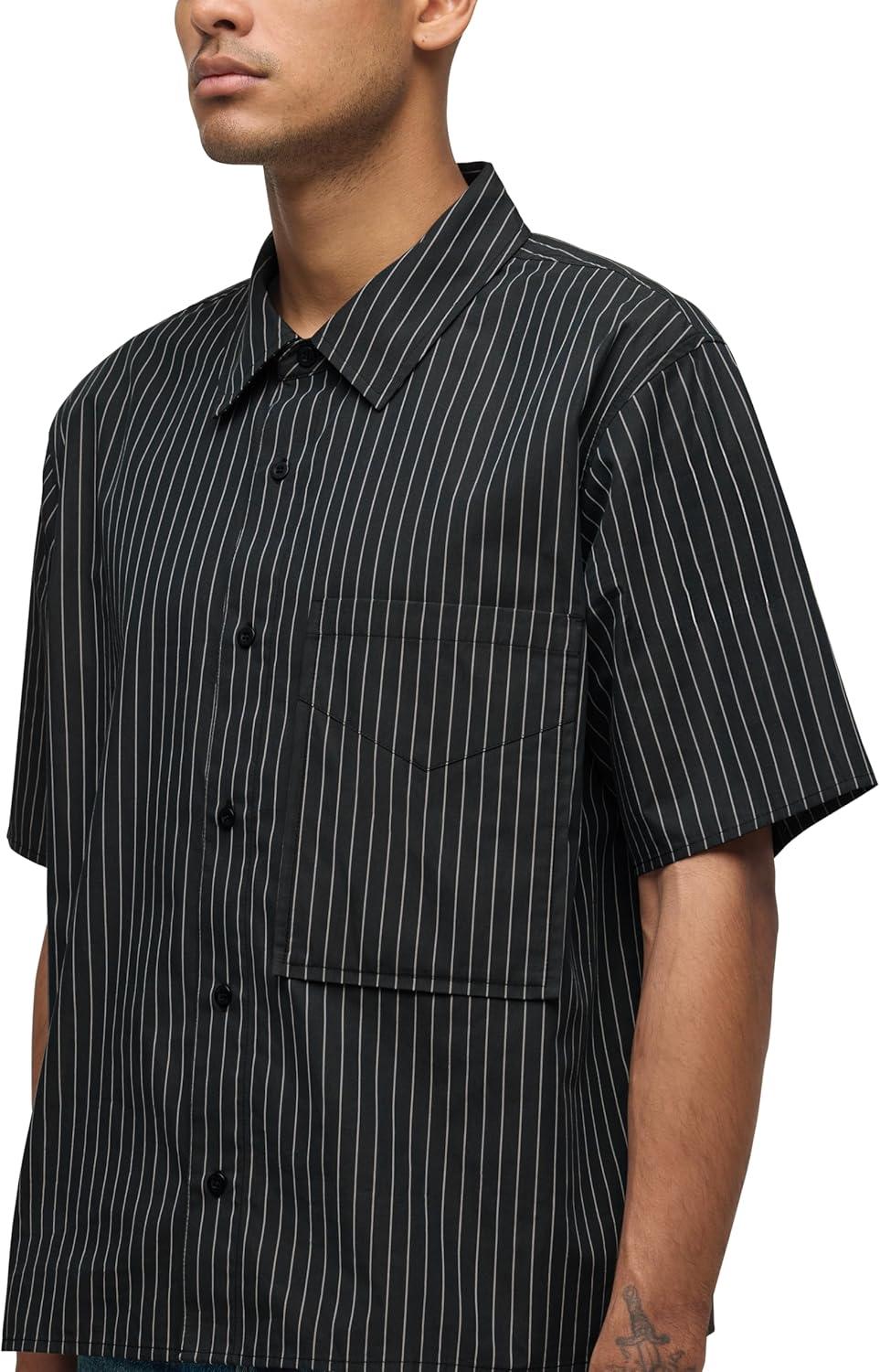imageHUDSON Mens Rex Short Sleeve ShirtBlack Stripe