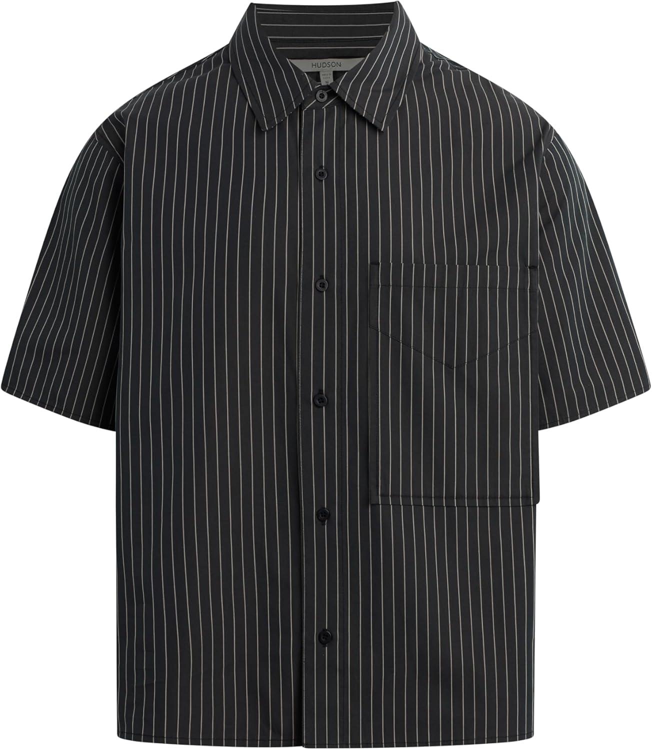 imageHUDSON Mens Rex Short Sleeve ShirtBlack Stripe