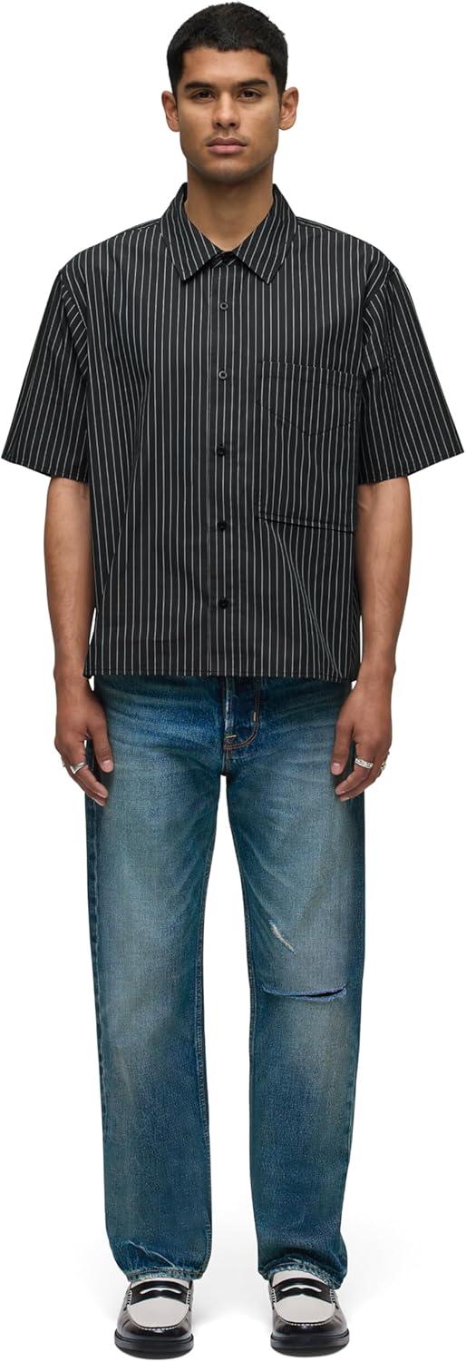 imageHUDSON Mens Rex Short Sleeve ShirtBlack Stripe