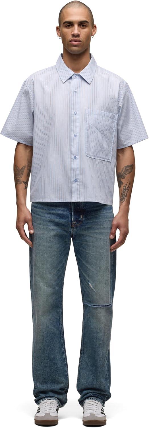 imageHUDSON Mens Rex Short Sleeve ShirtBlue Stripe