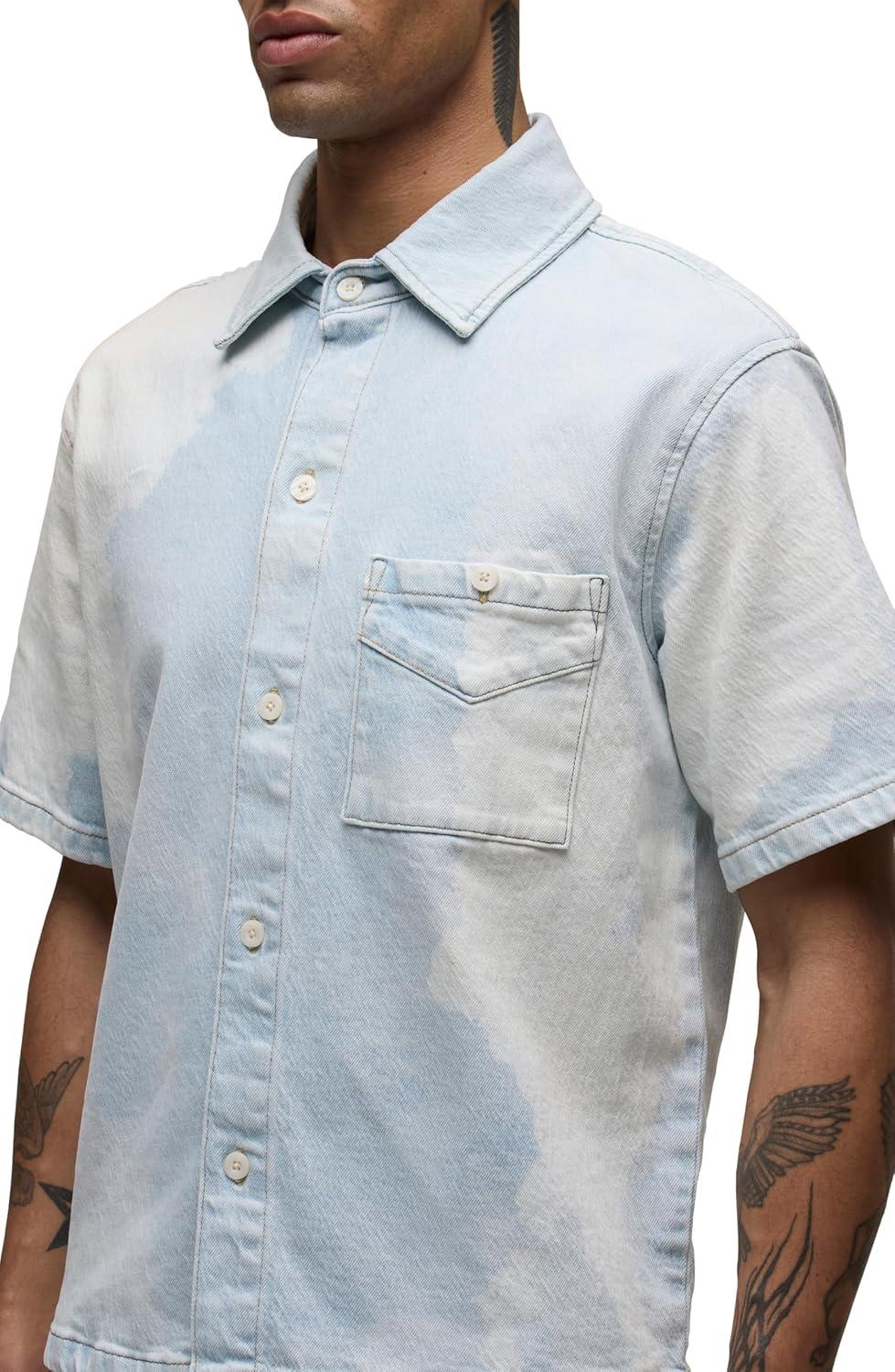 imageHUDSON Mens Short Sleeve Button Up Camp ShirtBleached Out