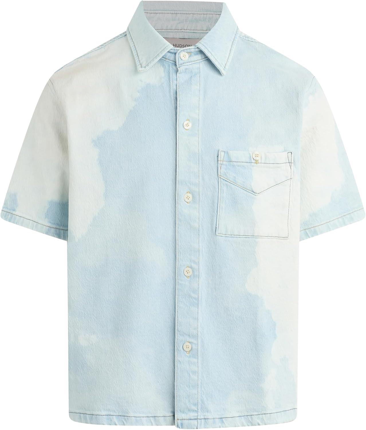 imageHUDSON Mens Short Sleeve Button Up Camp ShirtBleached Out