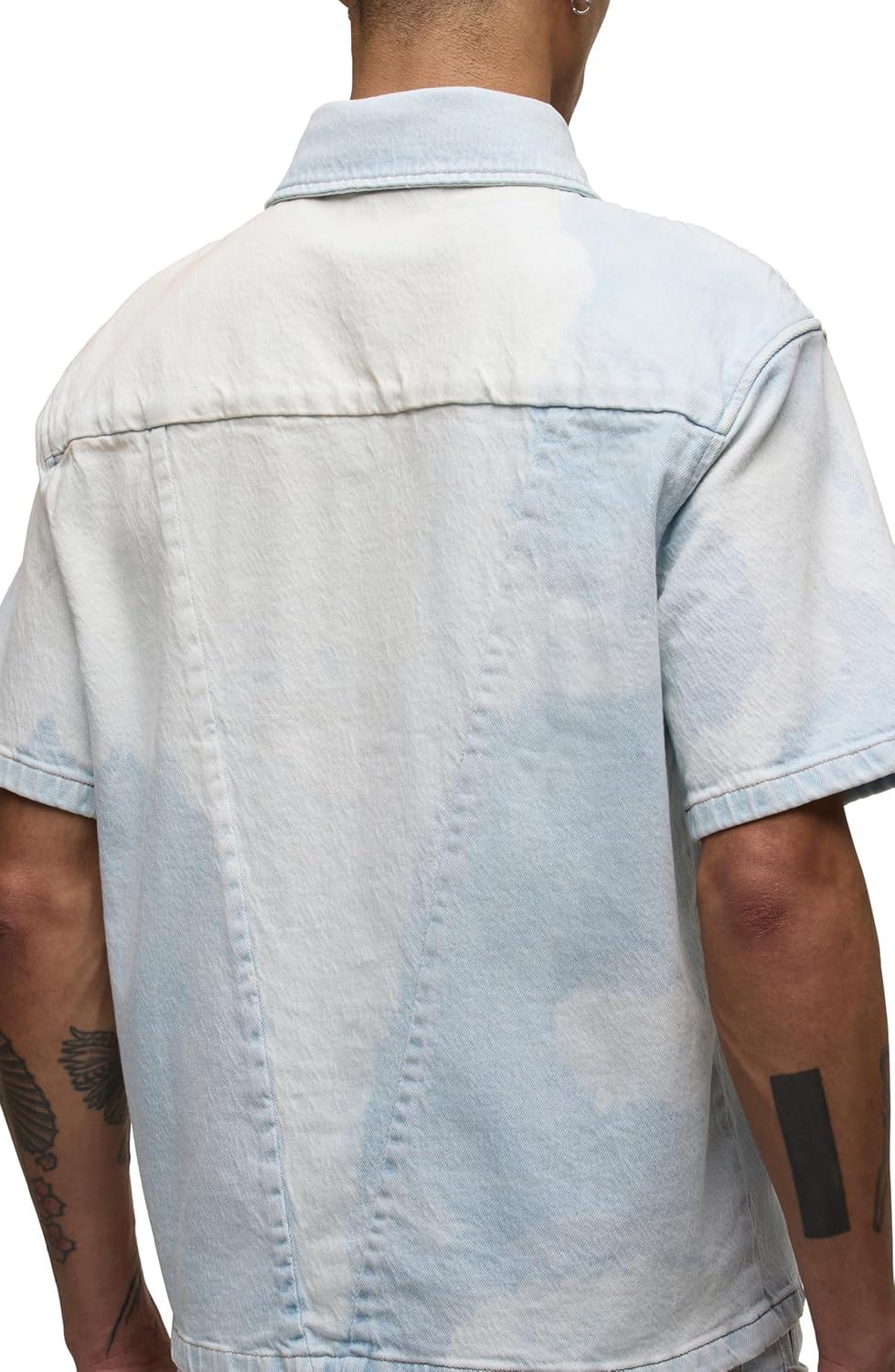 imageHUDSON Mens Short Sleeve Button Up Camp ShirtBleached Out