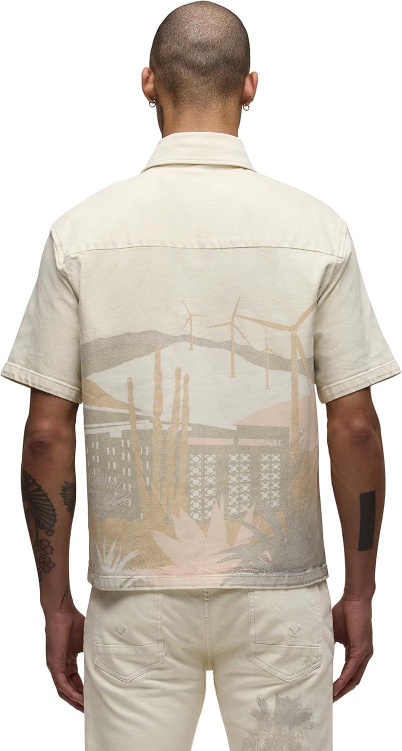imageHUDSON Mens Short Sleeve Button Up Camp ShirtNatural Desert