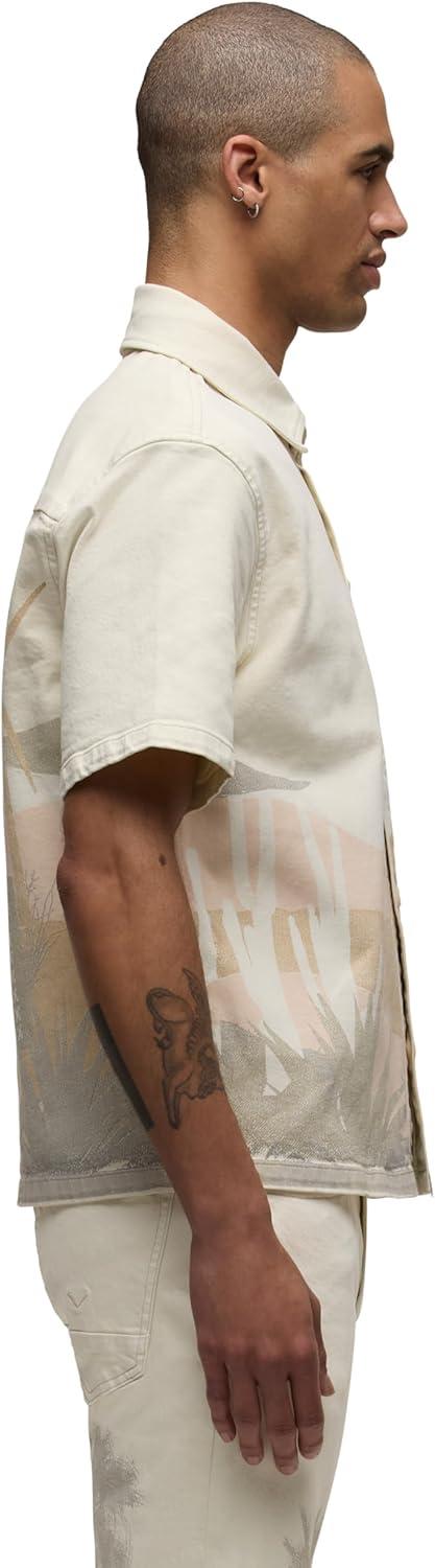 imageHUDSON Mens Short Sleeve Button Up Camp ShirtNatural Desert