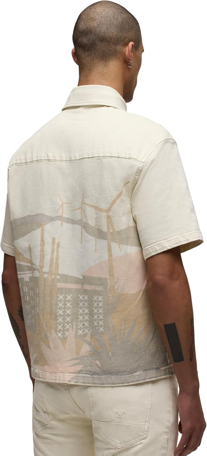 imageHUDSON Mens Short Sleeve Button Up Camp ShirtNatural Desert