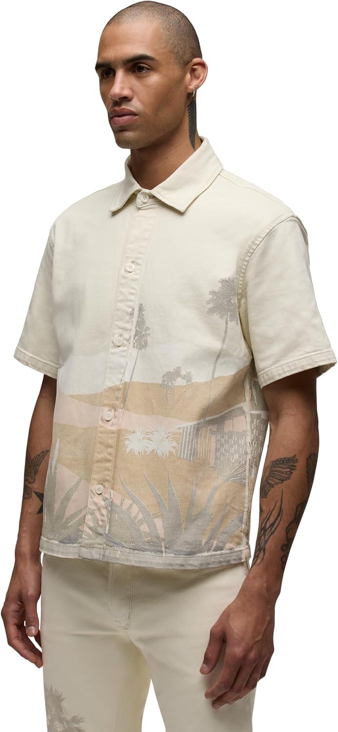imageHUDSON Mens Short Sleeve Button Up Camp ShirtNatural Desert