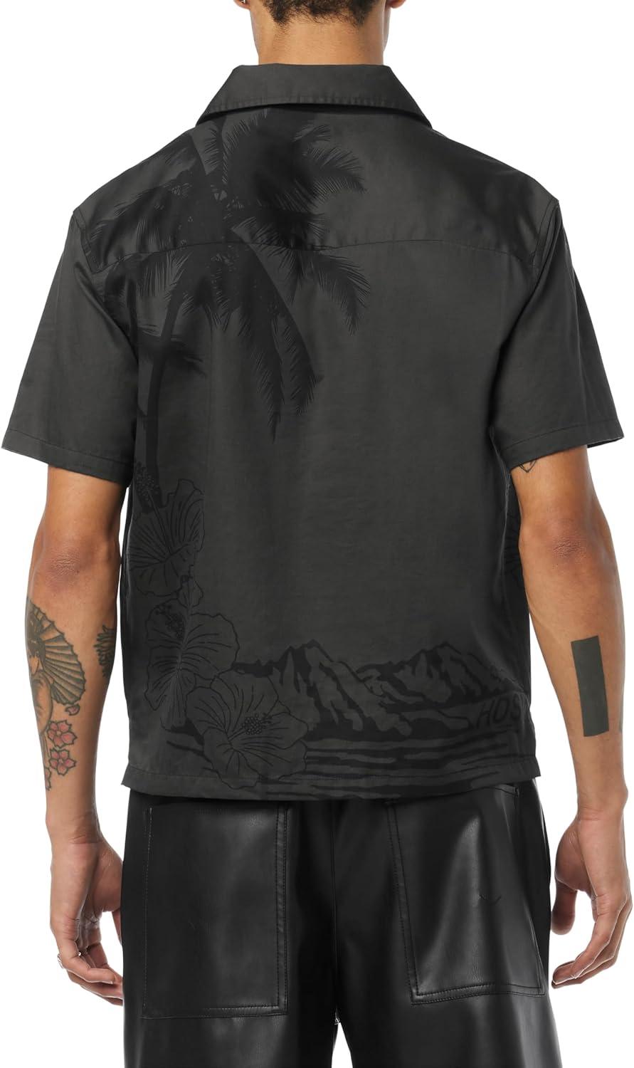 imageHUDSON Mens Short Sleeve Button Up Camp ShirtNight Palm