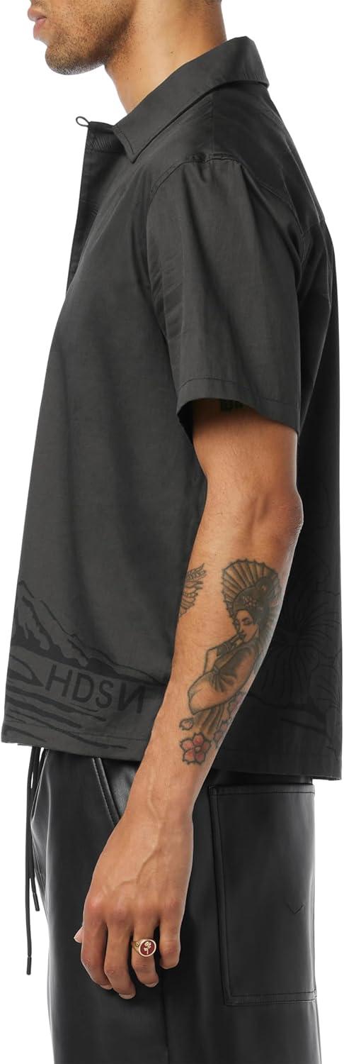 imageHUDSON Mens Short Sleeve Button Up Camp ShirtNight Palm