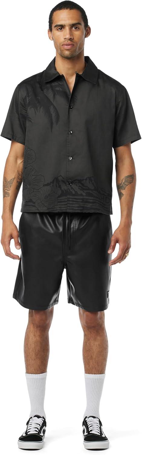 imageHUDSON Mens Short Sleeve Button Up Camp ShirtNight Palm