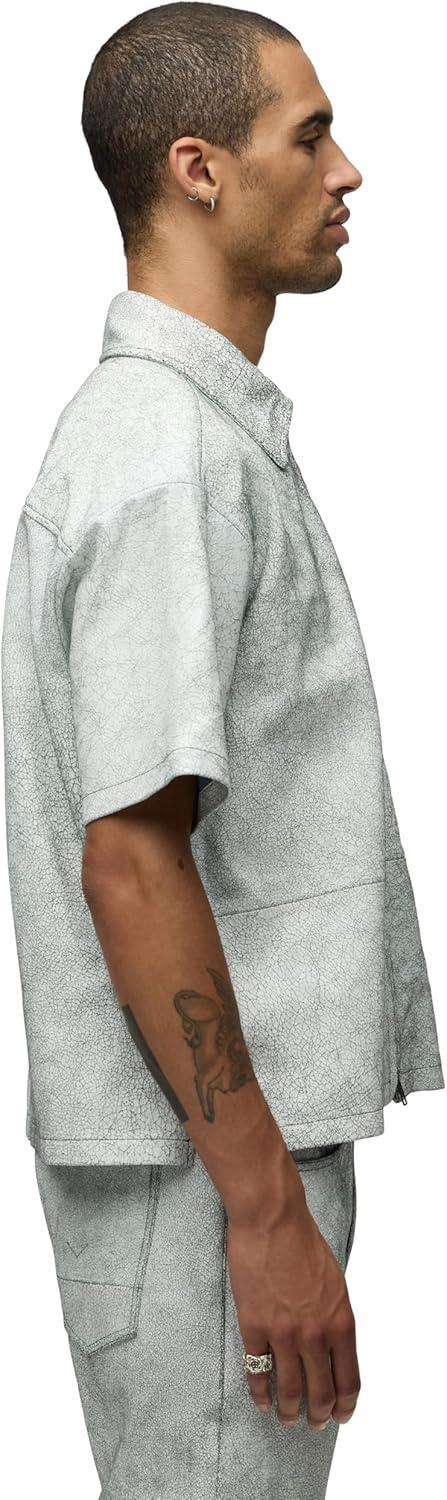 imageHUDSON Mens Short Sleeve Zip Up ShirtCracked White