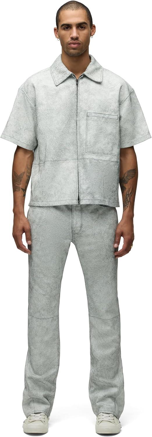 imageHUDSON Mens Short Sleeve Zip Up ShirtCracked White