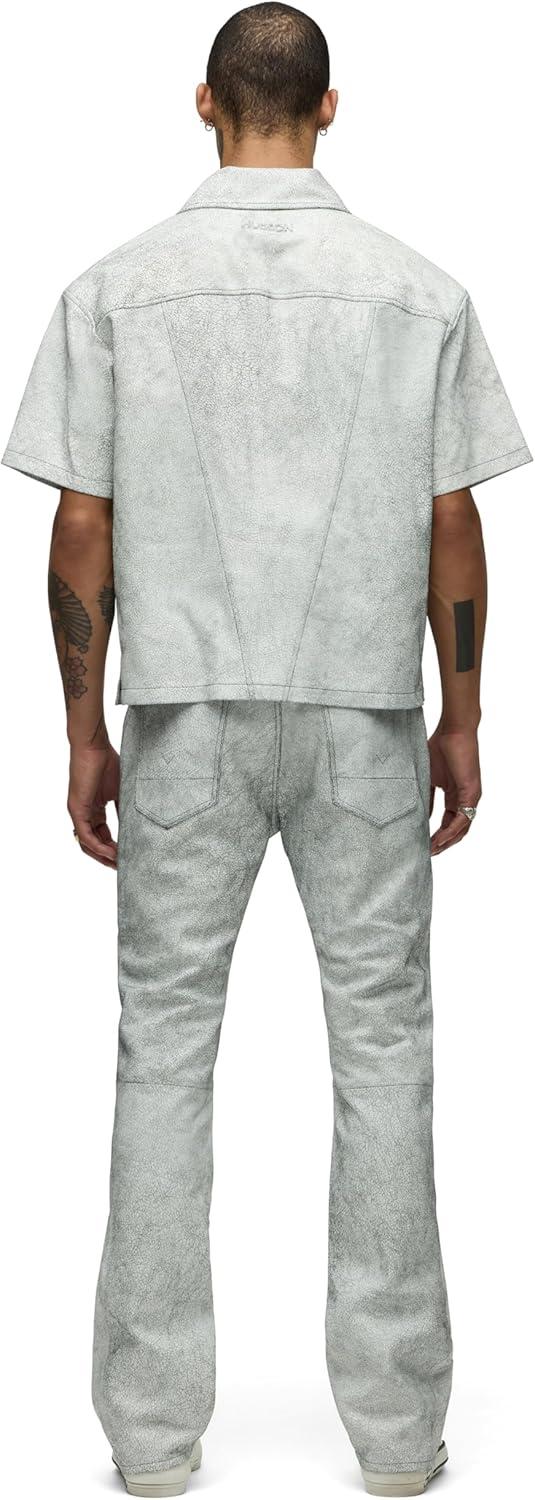 imageHUDSON Mens Short Sleeve Zip Up ShirtCracked White