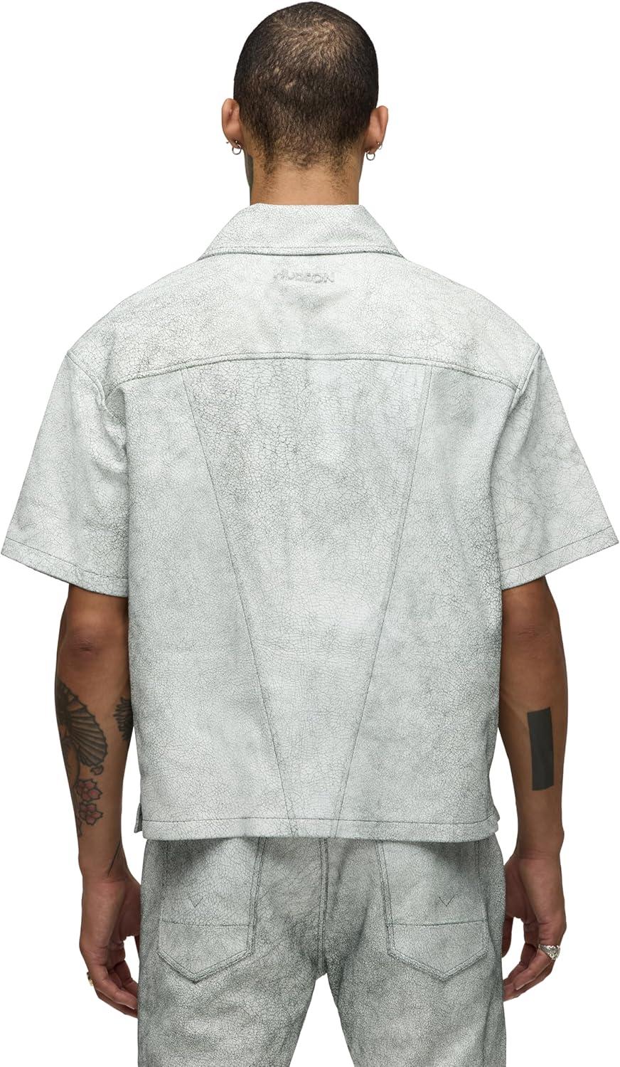 imageHUDSON Mens Short Sleeve Zip Up ShirtCracked White