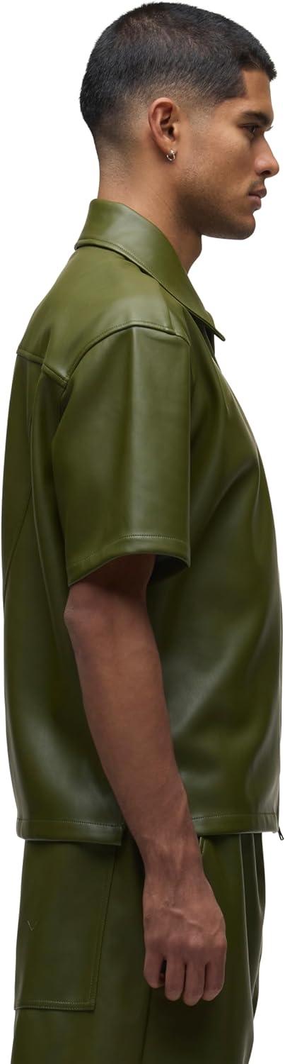 imageHUDSON Mens Short Sleeve Zip Up ShirtOlive Green