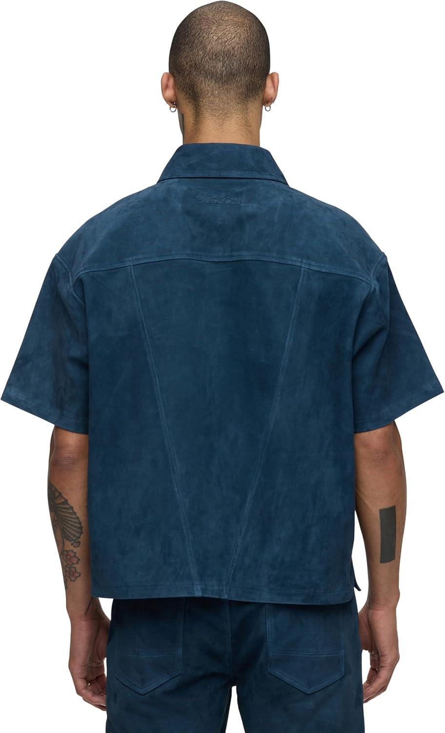 imageHUDSON Mens Short Sleeve Zip Up ShirtPetrol