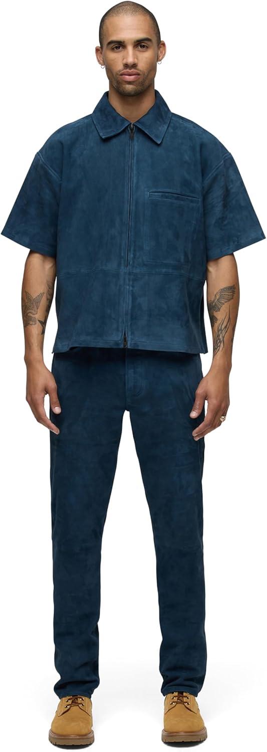 imageHUDSON Mens Short Sleeve Zip Up ShirtPetrol