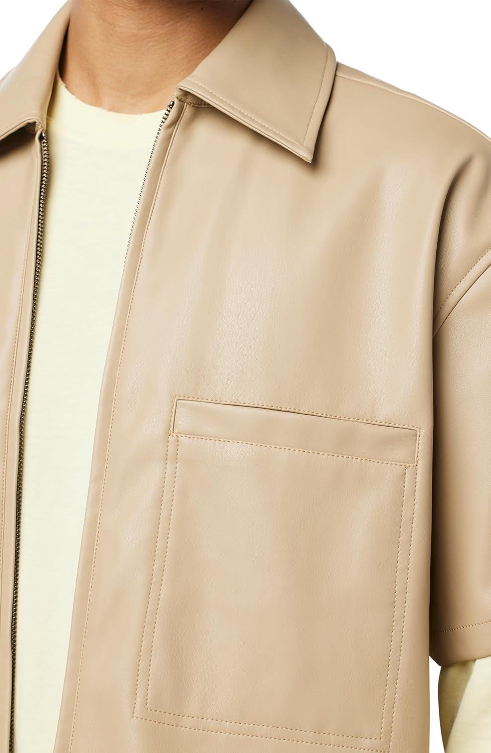 imageHUDSON Mens Short Sleeve Zip Up ShirtSandy