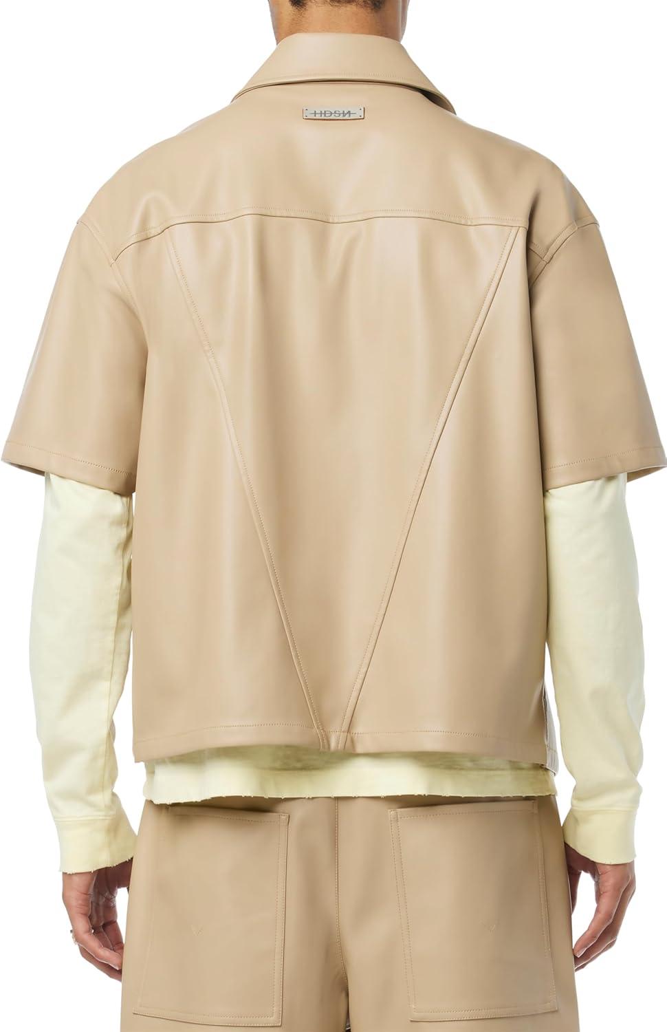 imageHUDSON Mens Short Sleeve Zip Up ShirtSandy