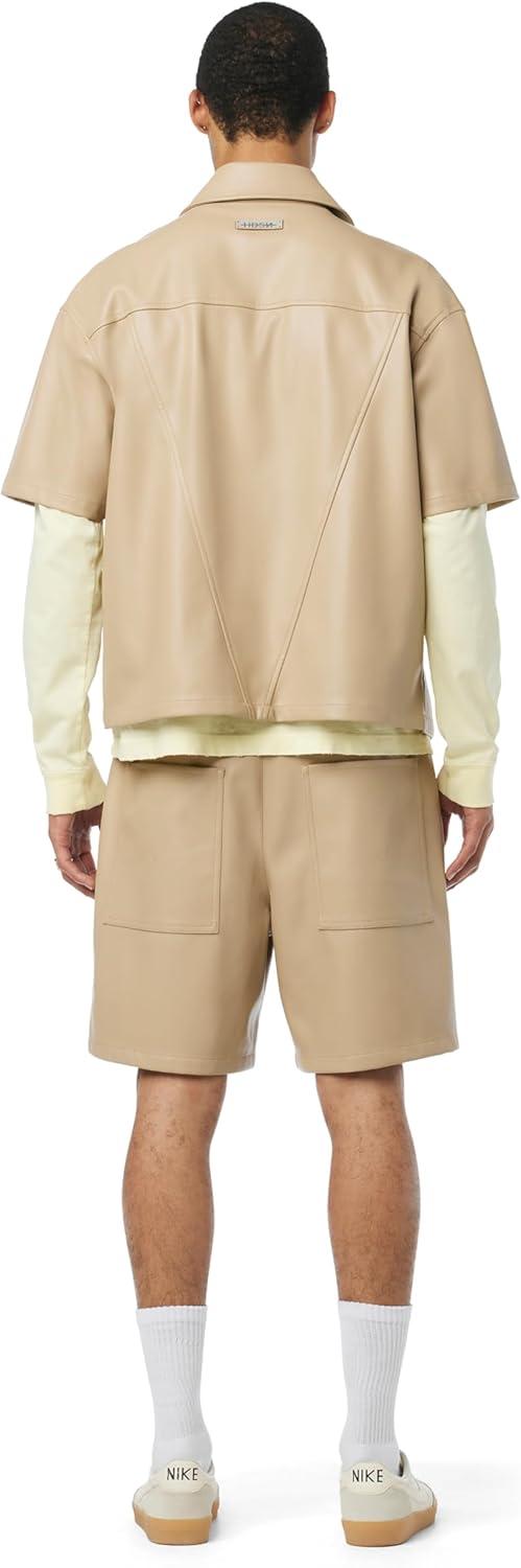 imageHUDSON Mens Short Sleeve Zip Up ShirtSandy