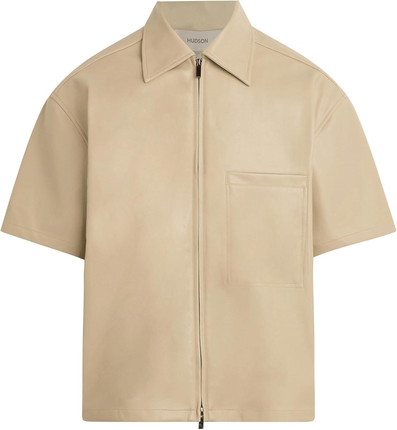 imageHUDSON Mens Short Sleeve Zip Up ShirtSandy