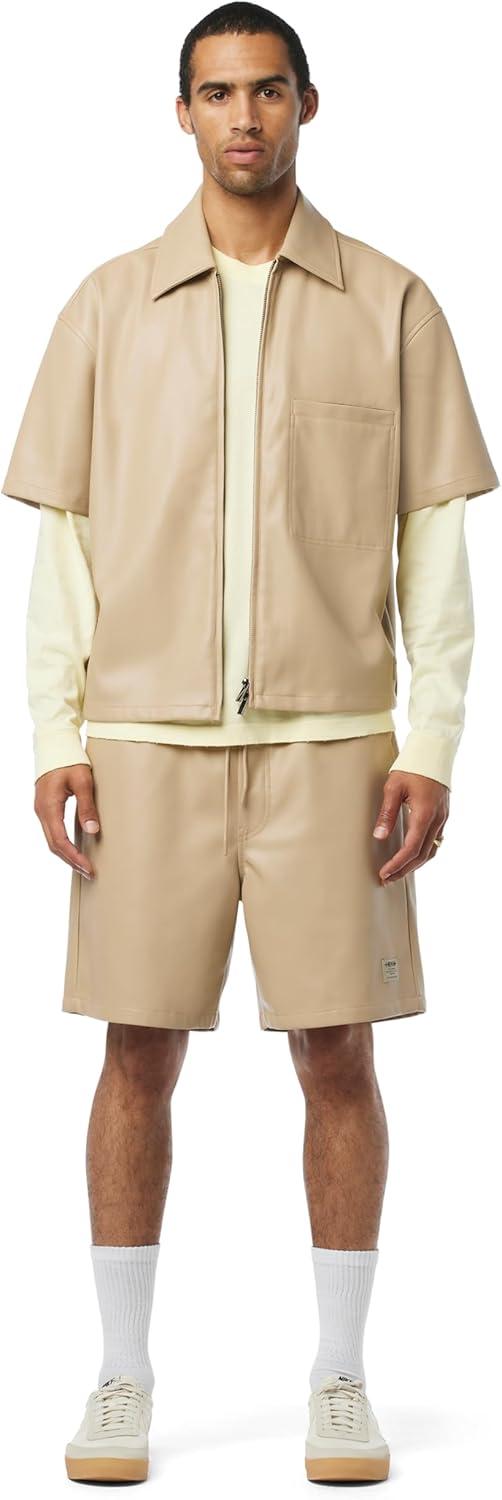 imageHUDSON Mens Short Sleeve Zip Up ShirtSandy