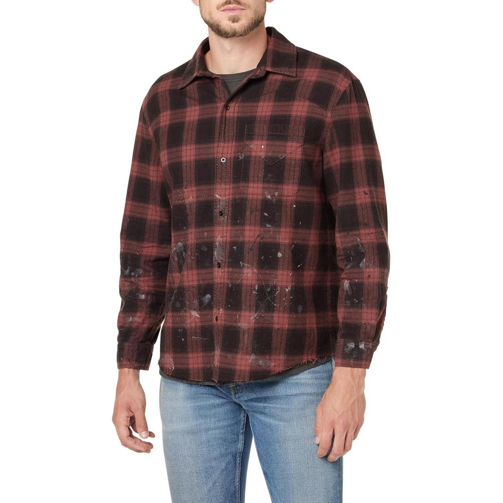 imageHUDSON Mens Ls ShirtBrick Check