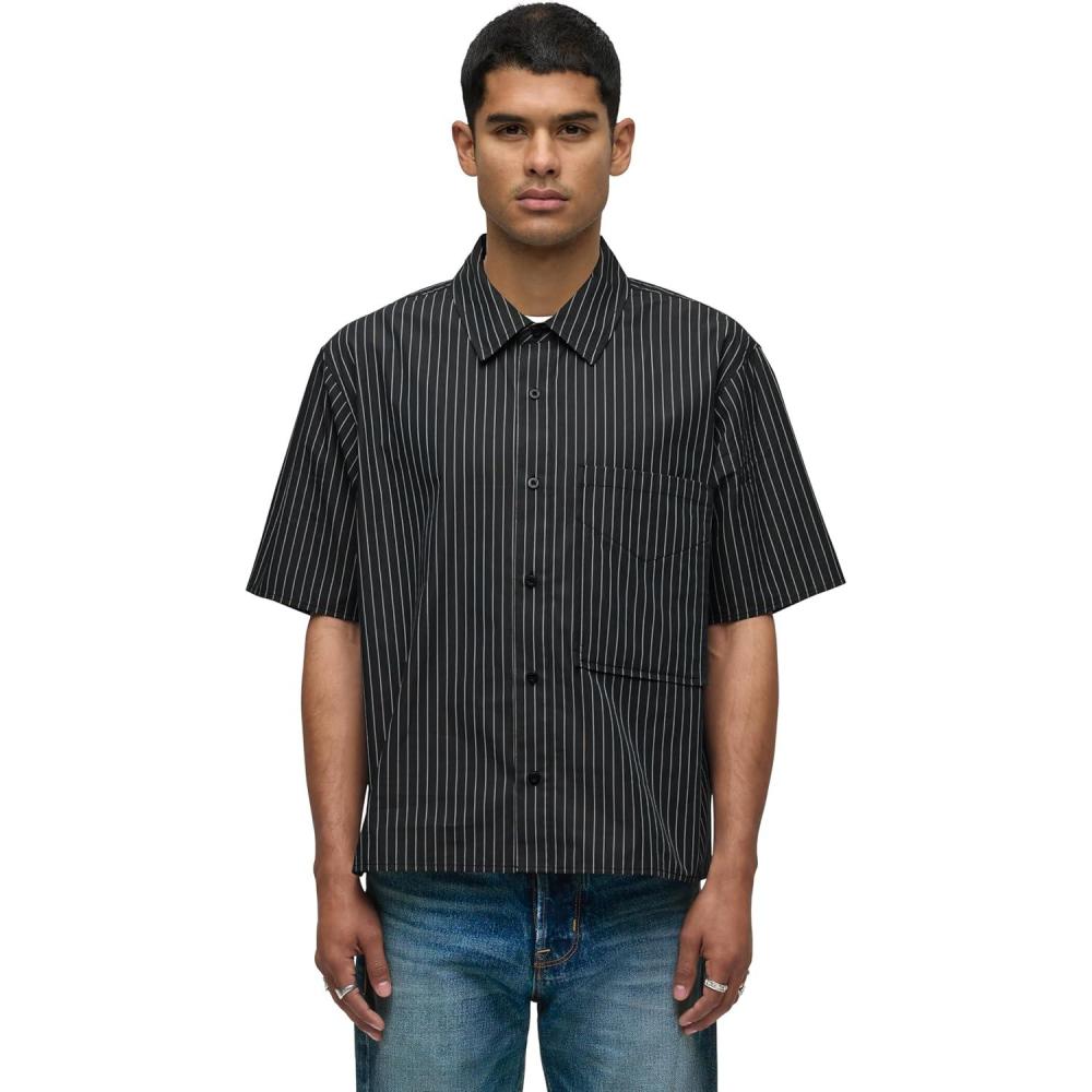imageHUDSON Mens Rex Short Sleeve ShirtBlack Stripe