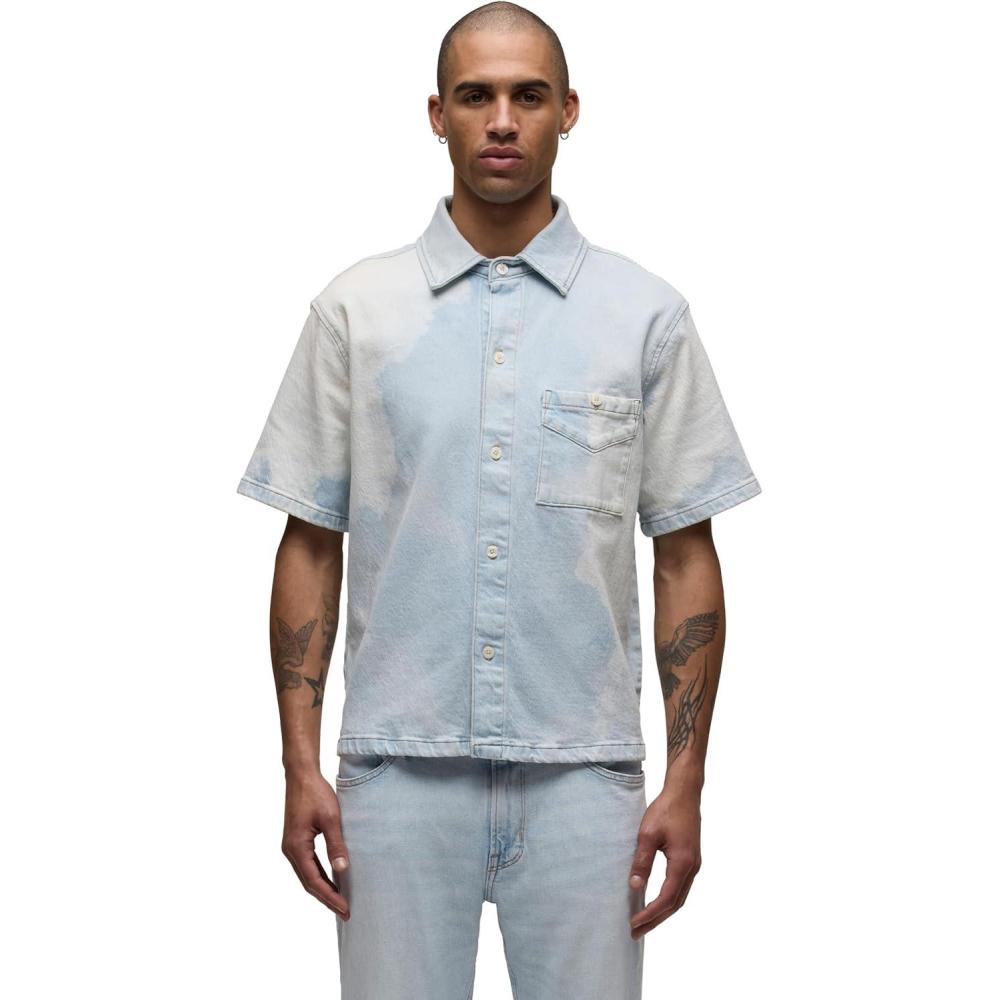 imageHUDSON Mens Short Sleeve Button Up Camp ShirtBleached Out