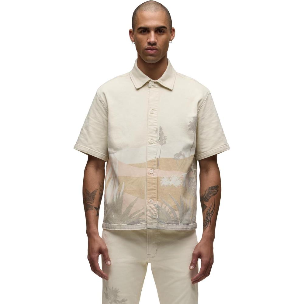imageHUDSON Mens Short Sleeve Button Up Camp ShirtNatural Desert