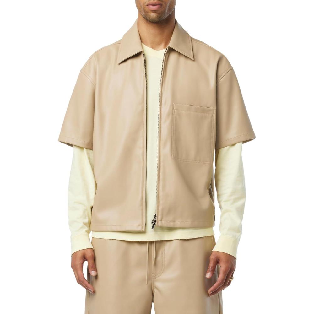 imageHUDSON Mens Short Sleeve Zip Up ShirtSandy