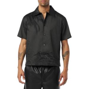 HUDSON Men’s Short Sleeve Button Up Camp Shirt(Night Palm)