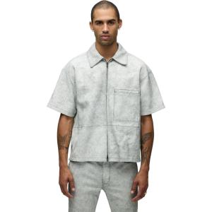 HUDSON Men’s Short Sleeve Zip Up Shirt(Cracked White)