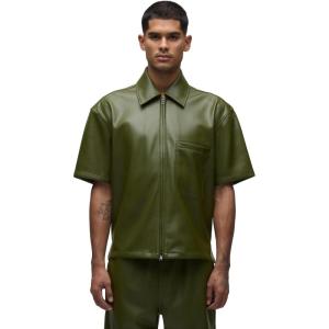 HUDSON Men’s Short Sleeve Zip Up Shirt(Olive Green)